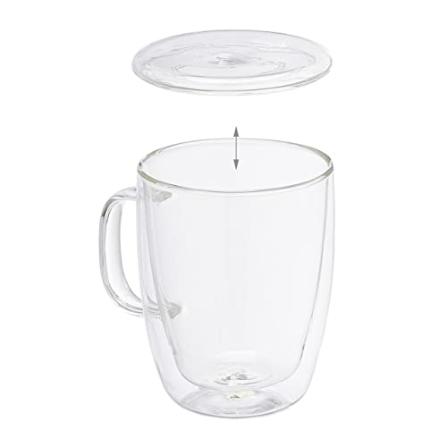 Tasses à café double paroi en verre borosilicate 500 ml avec anse lot de 2