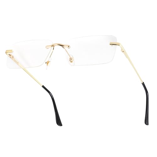 besbomig Gafas de Sol Sin Montura Rectangulares para Mujer Hombre Vintage Gafas de Moda con Protección UV400