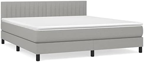 CUMYZO Box Spring Bed with Mattress and headboard,Fabric Bed in a Box Upholstered Platform Bed Frame/Mattress Foundation/Wood Slat Support,California King,Light Gray