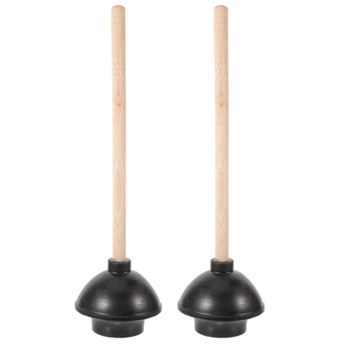 Desatascador de goma con mango de madera resistente pack de 2 unidades para tuberías y lavabos 2