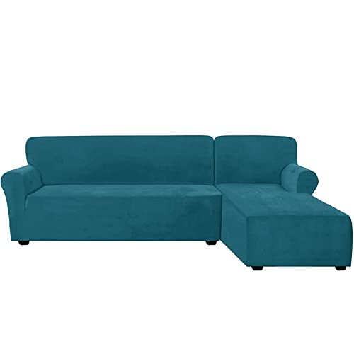 CXYKN Funda de sofá en Forma de L, Funda de sofá seccional Funda de sofá elástica de Terciopelo de 2 Piezas Protector de Muebles Lavable para Sala de Estar Mascotas-Azul B-Large + Large