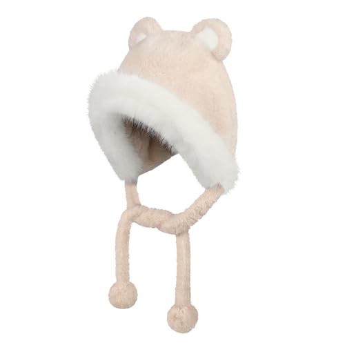 Children Winter Hat Cute Bunny Faux Fur Hat Ear Cover Soft Plush Hat Thick Warm Cap for Teens Girls Boys