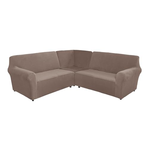 Housse de canapé d'angle en L douce et extensible en velours 7 places - 2