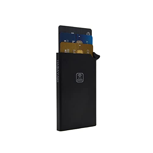 HASAYAKI Billetera de Metal con Bloque RFID, Soporte y Protector Delgado y sin Contacto emergente para Tarjetas de identificación de crédito de 6 depósitos - Hombres y Mujeres - Negro Cover