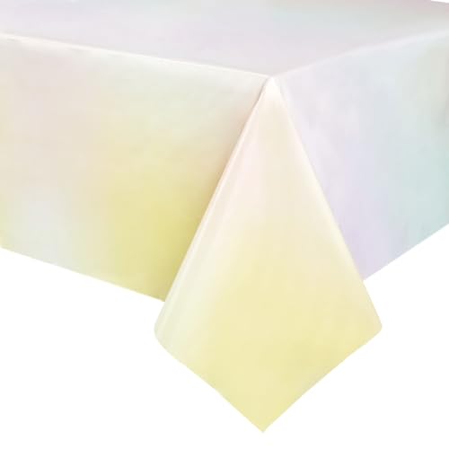Image of BLUE PANDA 3-Pack Tie Dye Tablecloths - 108 inch x 54 inch Rectangular Pastel Rainbow Plastic Covers - Disposable & Reusable Party Tablecloths with Pastel Tie Dye Decor