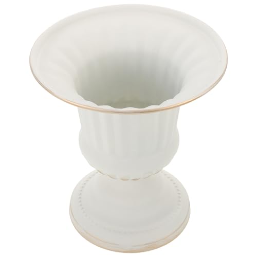 ULDIGI Urna Vintage in Metallo Antiruggine con Pedana Vaso Decorativo per Fiori da Tavolo e Centrotavola per Matrimonio e Arredamento Casa Bianco Elegante