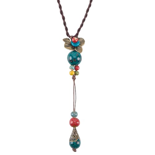 BEAMARKER Collier Long Pendentif en Perles de Céramique Style Bohème pour Femme Collier Y à Fleurs nonques Ensemble de Bijoux Bohèmes à transporter avec...