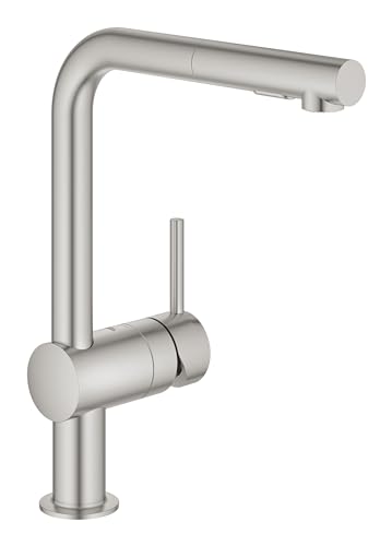 GROHE Minta Mitigeur Evier, Robinet de Cuisine avec Douchette Extractible 2 jets (Laminaire/Pluie), Bec Haut, Rotation 360°, Supersteel, 30274dc0 (Import Allemagne)