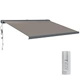 Outsunny 4 x 3(m) Full Cassette Electric Awning with Remote Controller, Aluminium Frame DIY Retractable Garden Awning, UPF50+ Sun Shade Canopy for Deck Door Window, Light Grey - Image 1