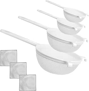 Set di Setacci, 4 Pezzi Colino Cucina in Plastica con Rete in Nylon per il Tè ø 8 cm Colini per la Casa ø 10 cm ø 14 cm ø 18 cm