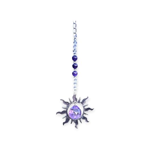 Amethyst Crystal Car Sun Catcher - Handmade Rear View Mirror Charm with 20mm Crystal Ball & Gemstones - Rainbow Prism Window Ornament