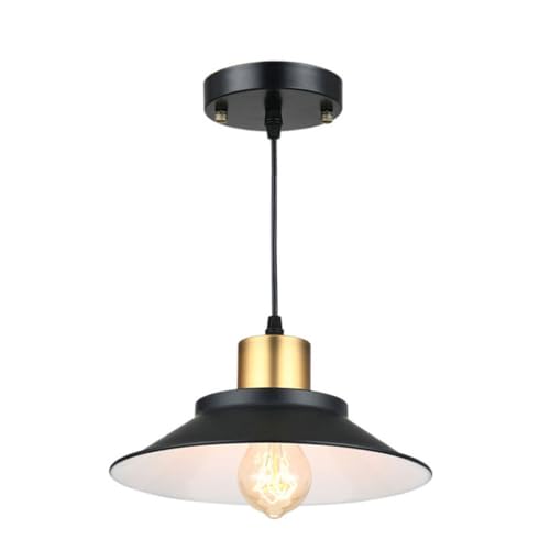 Luminaire suspendu noir E27 lustre disque en fer style industriel