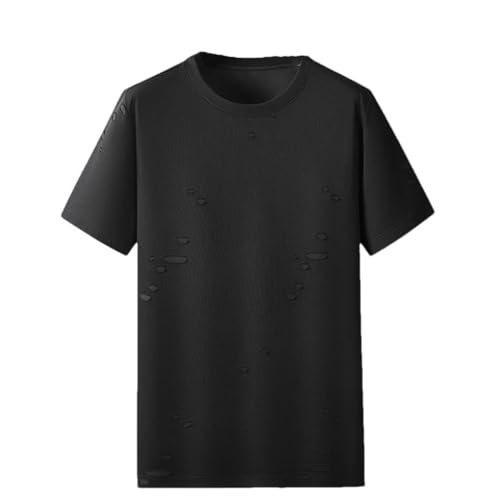 T-shirt en coton élastique pour hommes avec finitions trou cassé couleur unie coupe ajustée