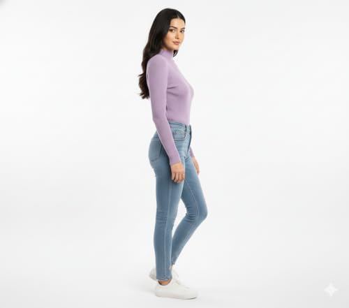 Image of Women Ribbed High Neck Full Sleeve Pullover Sweater|Solid Stretchable Slim Fit Winter Wear Top for Casual & Office Use