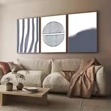 KEMEIQI Set di 3 poster astratti geometrici con linee blu, stampati su tela, stile nordico di lusso, perfetti per decorare pareti, uffici e casa (80x160 cm x 3/senza cornice).