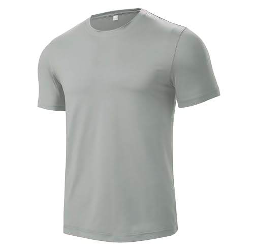 BJY Men's Grey Short Sleeve Crew Neck Workout Shirts