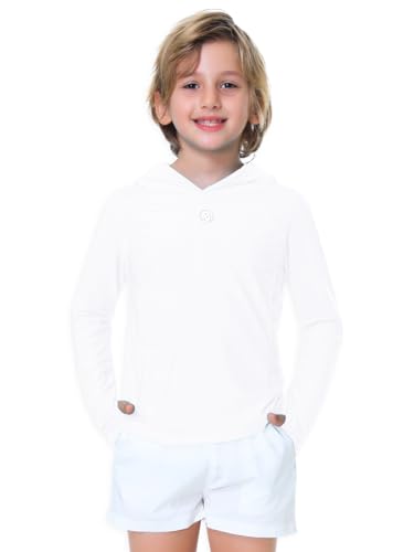 Image of AOBUTE Unisex Kids Long Sleeve Hoodie Rash Guard Boys UPF 50+ Swim Top with Thumb Hole 3-12 Years