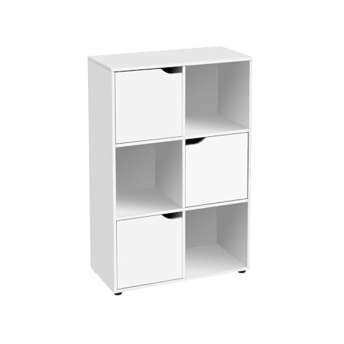 LOLAhome Estantería de Madera, Librería con Puertas y Compartimentos Abiertos, Mueble almacenaje, Organizador, en Color Blanco de 90x60x29 cm para Estudio, Dormitorio, Salón, Oficina y Biblioteca
