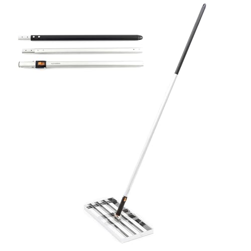 HomeBee® Rakla do trawnika (60 x 25 cm), poręczna rakiel do trawnika [do głębokiego zielonego trawnika] – w zestawie 2-metrowy trzonek – grabie poziomujące do pielęgnacji trawników – szeroka grabie do