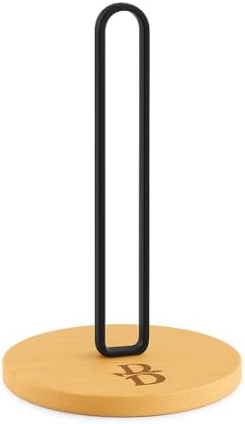 Paper Towel Holder - Wooden Paper Towel Holder with Non-Slip Wood Base, Minimalist Modern Style, Countertop Paper Towel Dispenser for Kitchen, Home, Office - Black Paper Towel Stand by Bambüsi