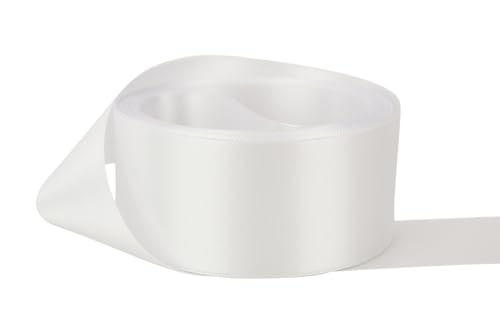Image of Ribbon Bazaar Double Faced Satin - Premium Gloss Finish - 100% Polyester Ribbon for Gift Wrapping, Crafts, Scrapbooking, Hair Bow, Decorating & More - 5 /8 inch White 50yd Spool