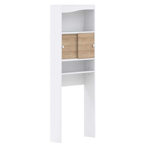Mueble para lavadora, rojas, Melamina, blanco y roble, 96 x 43,1 x 12 cm