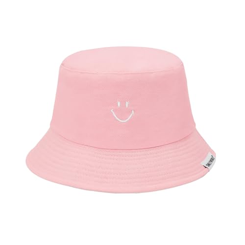 Image of Unisex Bucket Hats Beach Summer Sun Hat with UV Protection for Women Men Pink-White SmileyWorld