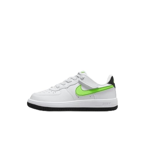 Nike Force 1 Low EasyOn Little Kids' Shoes (FN0237-106, White/Black/Green Strike) Size 8