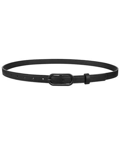 JASGOOD Women Skinny Belt for Jeans Dresses Fashion Thin Waist Belt with Oval Pin Buckle 0.7 Width Black