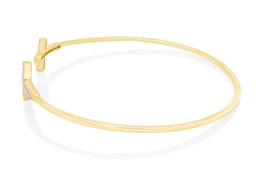 THE JEWEL ZONE White Natural Diamond Double Cross Bangle Bracelet in 14K Gold Over Sterling Silver (1/10 Ct) Size - 7 Inch2