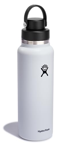 Hydro Flask Water Bottle - Insulated Stainless Steel - Wide Mouth Chug Lid, Non Spill, Leakproof in 40 Oz White