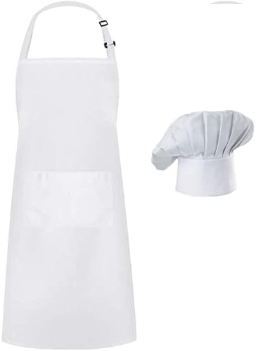 Hyzrz Chef Apron Hat Set, Chef Hat and Kitchen Adult Adjustable Baker Costume Apron for Men and Women Father's Gift