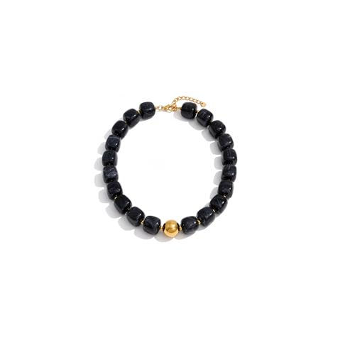 Mchic Black Beaded Choker Necklace for Women: Adjustable Boho Chunky Black Beads Strand Necklace Acrylic Square Bead Jewelry Summer Beach Vibe Handmade Stainless Steel Necklace Gift
