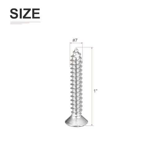 Image of DTGN 100Pcs #7x1 inch Flat Head Wood Screws, 304 Stainless Steel Phillips Self Tapping Screws - Good for Woodworking, Furniture - Silver