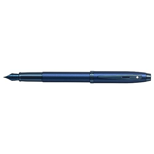 Image of Sheaffer 100 Fountain Pen | G9371 Satin Blue with PVD Blue Trims | Medium Nib Fountain Pen with Small Notebook | Premium Gift Sets