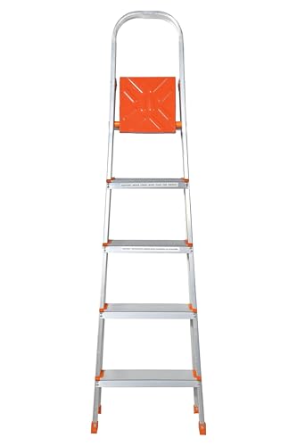 Image of Casa Copenhagen Designed in Denmark, 5-Step Foldable Aluminium Ladder Laser Cut with Super Advance Sure-Hinge Technology,7 Years Warranty - Neon Orange