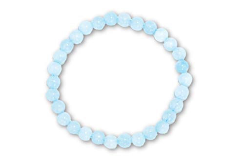 Taddart Minerals - Pulsera azul de piedra natural aguamarina con bolas de 6 mm montadas en hilo de nailon elástico - hecha a mano Cover