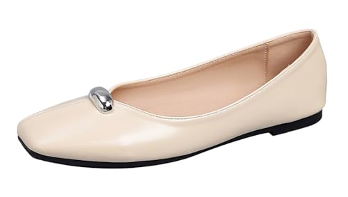 Women's Square Toe Flats Comfortable Slip On Dressy Ballet Flat PU Leather Fashion Ladis Travel Office Shoes