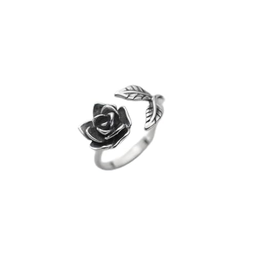Bague réglable femme rose noire au style rétro pour un look tendance