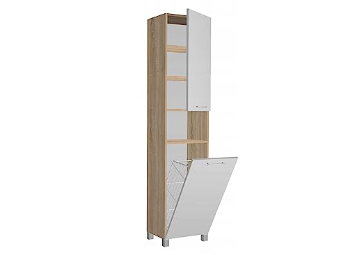 VBChome Hochschrank Mix Weiß-Eiche 40 x 27 x 176 cm Badmöbel Standschrank...