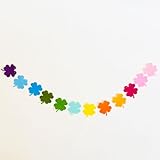 St Patricks Day Garland Shamrock Decorations 12 Rainbow Pre-Strung Felt Hanging Shamrocks 5 Foot St Patricks Day Banner of Clover Garland for Irish Mantel Shamrock Decor