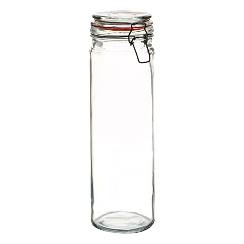 2000ml (2 Litre) Clear Glass Spaghetti Jar with Orange Airtight Silicone Seal and Metal Clip Lid - 70.3oz Empty Kitchen Container - by Argon Tableware