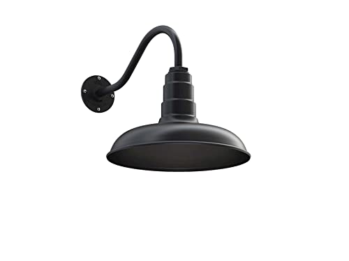Steel Lighting Co. Topanga Barn Light | Outdoor Wall Mounted | Farmhouse Garage Light Made in America | 14 inch Dome | 16 inch Gooseneck | Matte Black Exterior/Matte Black Interior