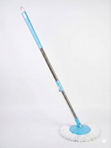 Image of | Professional Spin Mop with Extendable Stainless Steel Handle, Blue and White, Microfiber Head, Pull-Lever System, Floor Cleaning |