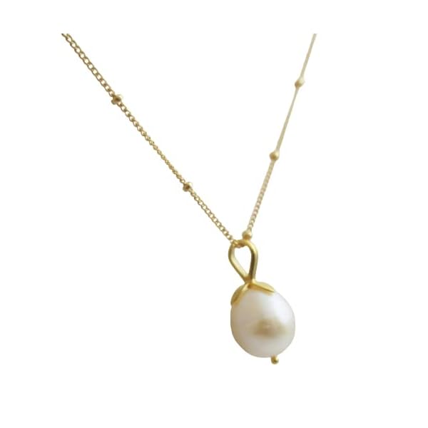 Cultured Freshwater Pearl Gold Filled Necklace 18 inches – Handmade Gemstone Pearl Jewelry Gift Ideas for Women Mother’s Day – Wedding Bridal Jewelry – Scandinavian Design