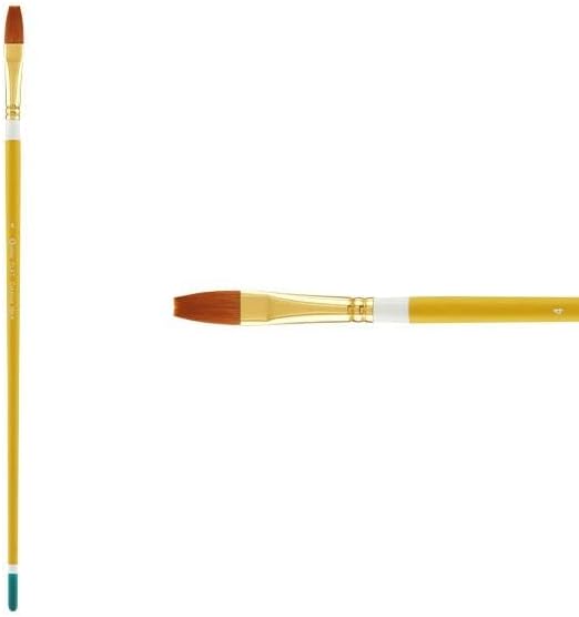 Creative Mark Qualita Golden Taklon Long Handle Paint Brush for Acrylics, Oils, Fine Art, Heavy Bodied Media - Single Brush - [Flat - Size 4]