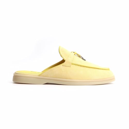 Image of XOBZJH Designer Women's Mules Flat Heel - Suede Leather Flats with Tassel Detail, Comfortable Slip-On Backless Loafers,Casual & Work Shoes