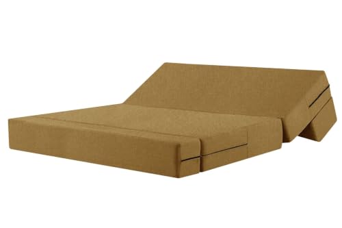 Image of Rosebell Lightweight Easy Three-Person Sofa Cum Bed Jute Fabric-Including Cushion - Size 5' X 6' Feet | Color - Golden | Perfect for Home & Office