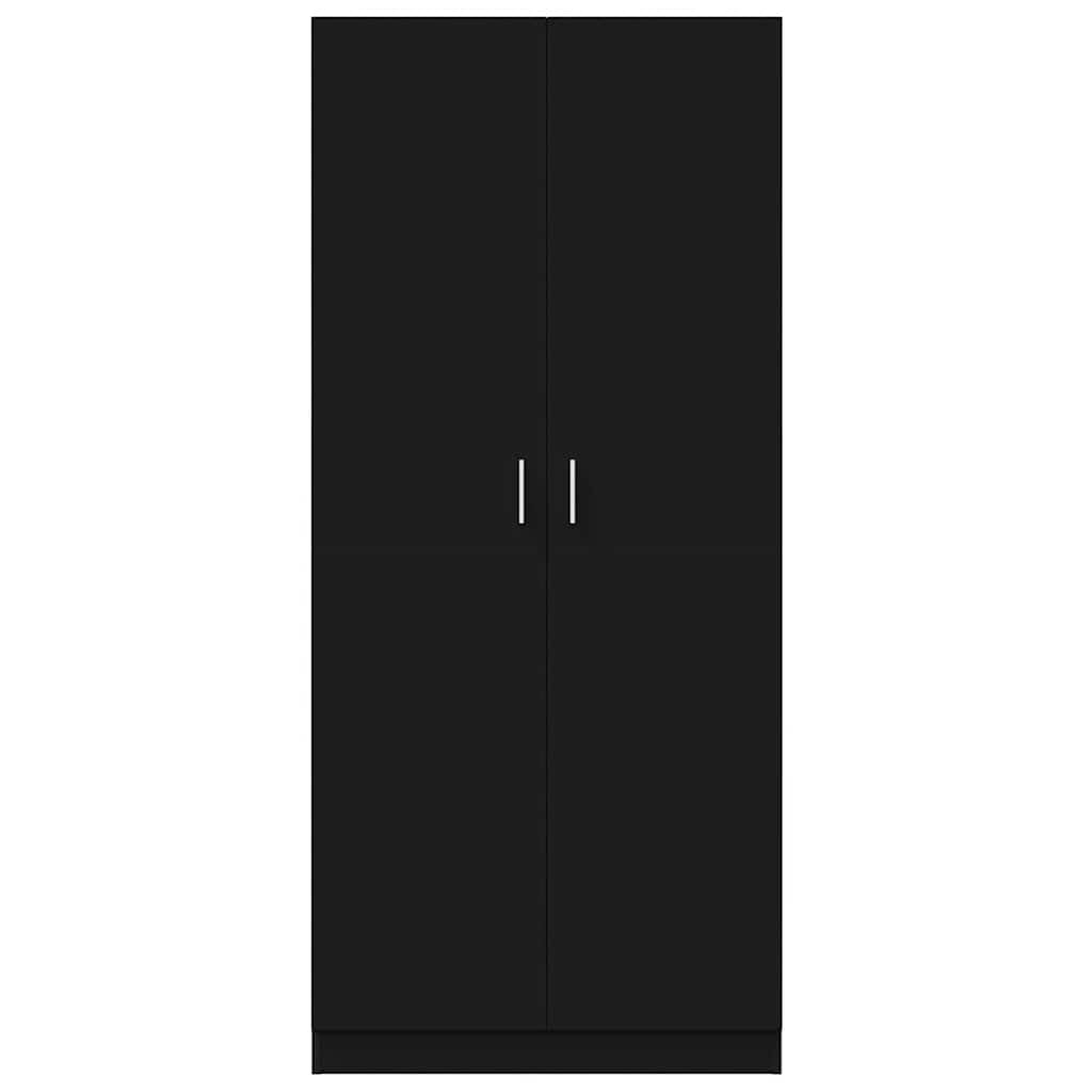 Armario negro 80 x 52 x 180 cm, material de madera con gran compartimento y barra colgante para guardar la ropa
