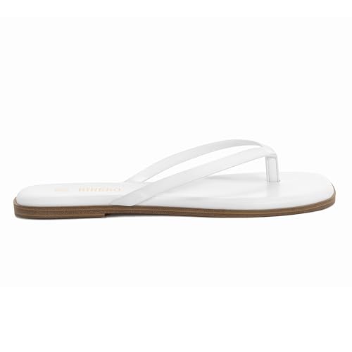 Image of Rihero Flip Flops for Women Comfortable Square Toe Beach Sandals Slip On Leather Thong Flat Sandals Dressy